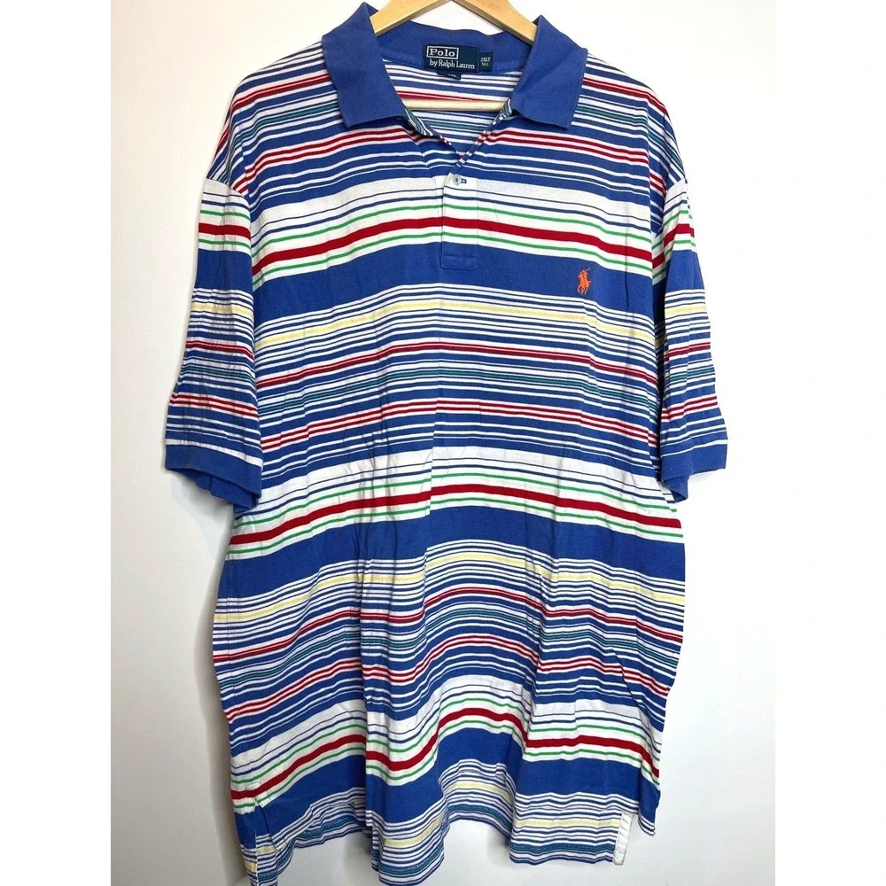 Polo Ralph Lauren Multicolor Striped‎ Short Sleeve Polo Shirt Men's XLT